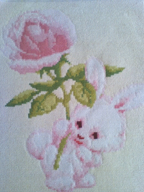 Cross-stitch Bunny with Rose