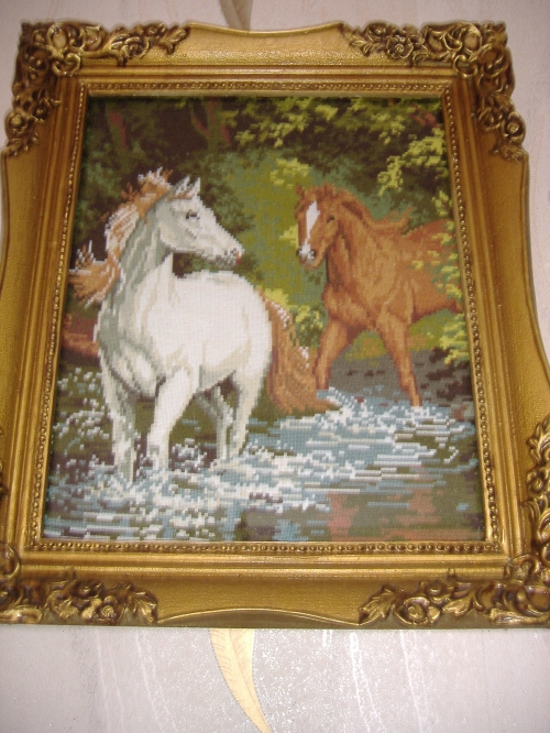 Cross-stitch Horses in the river