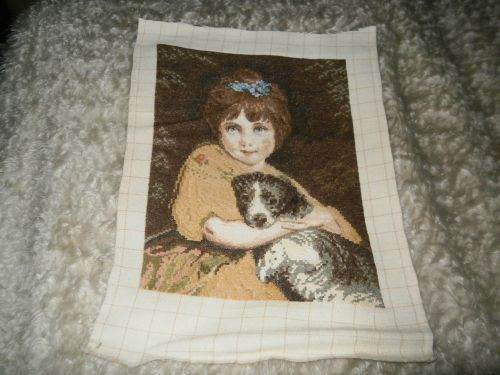 Cross-stitch Girl with dog