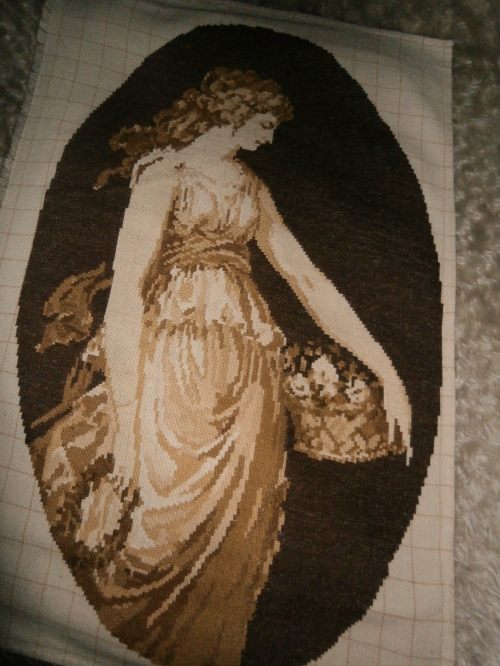 Cross-stitch Lady with a basket of flowers