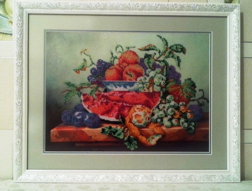 Cross-stitch Gobelin- Autumn fruits (worked with beads)