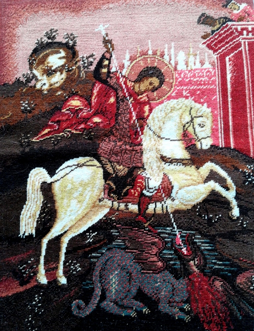 Ръчно ушит двулицев гоблен „Свети Георги и дракона”