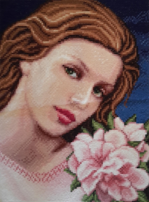 Cross-stitch Girl with azaleas