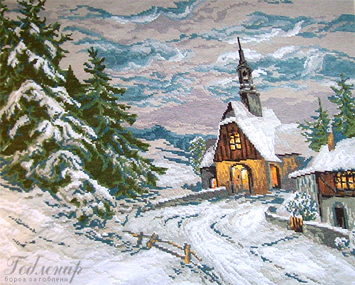 Cross-stitch Zimеn paraklis / Forest chapel in the winter
