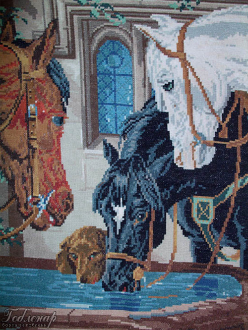 Cross-stitch Horses at the Trough