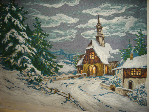 Cross-stitch Forest chapel in the winter/Zmеn paraklis