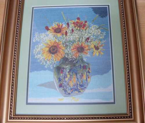 Cross-stitch Flowers in Chinese vase