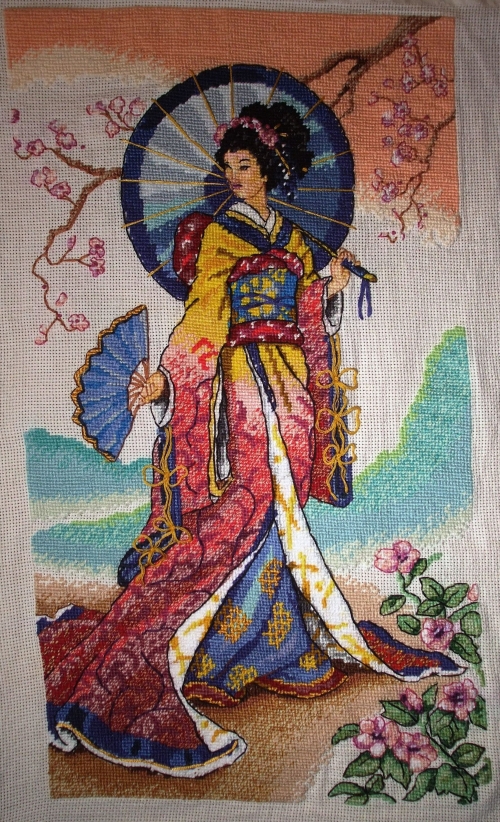 Cross-stitch Japanese woman