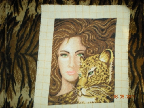Cross-stitch Woman with a leopard