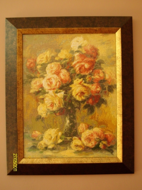 Cross-stitch Vase with roses, Renoir