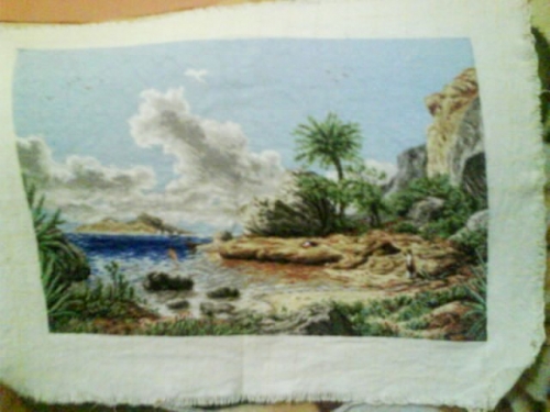 Cross-stitch coastal landscape