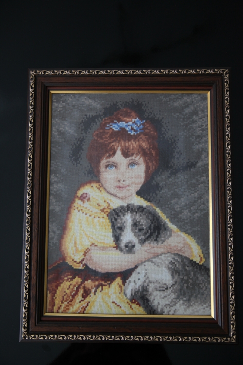 Cross-stitch A Child with a Dog