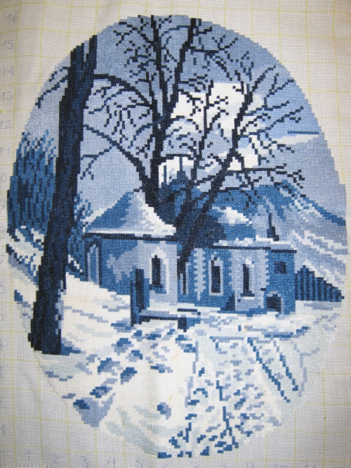 Cross-stitch Chapel in the Snow