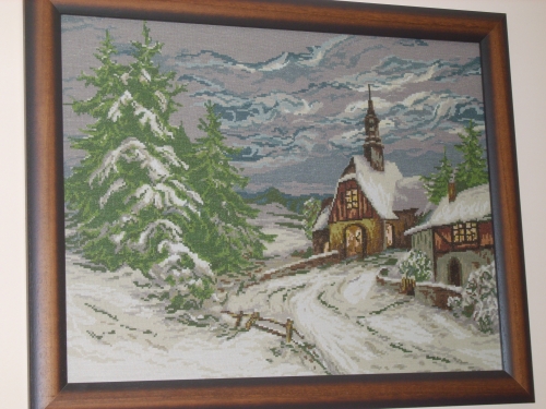 Cross-stitch WOODLAND CHAPEL IN THE SNOW
