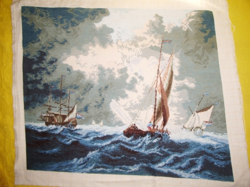 Cross-stitch Storm at Sea / Unruhige See mit Segelschiffen
