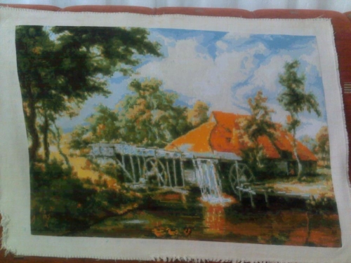 Cross-stitch "Mill whith red roof"- 