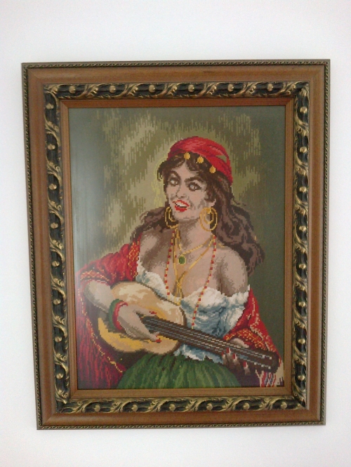 Cross-stitch Gypsy woman with guitar