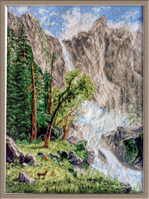 Cross-stitch A mountain Waterfall