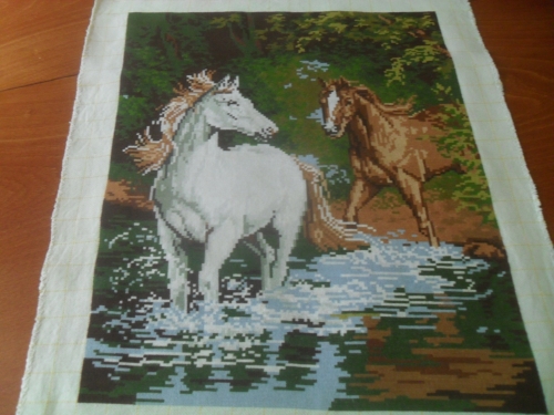 Cross-stitch Horses in the river