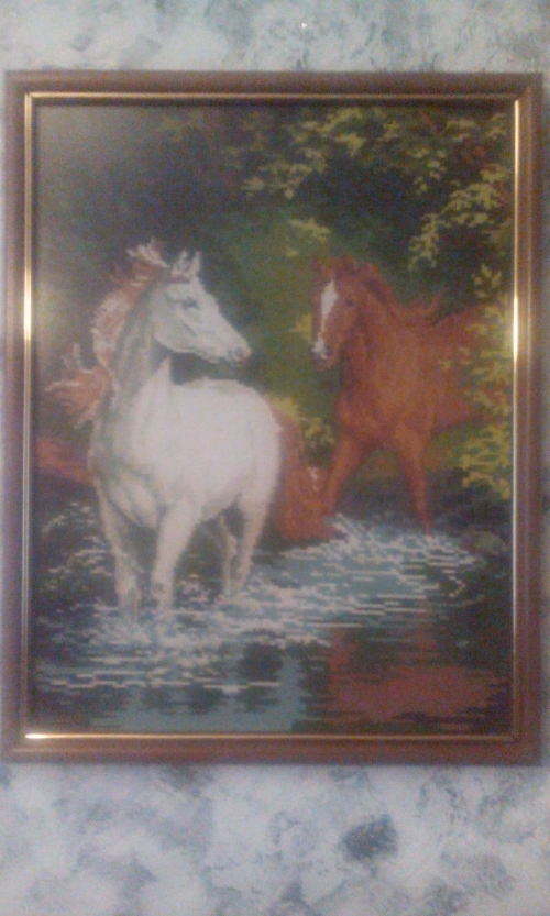 Cross-stitch Horse in the river