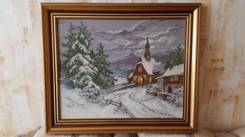 Cross-stitch winter chapel