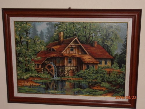 Cross-stitch Watermill in the woods