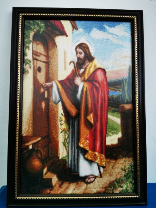 Cross-stitch Jesus knocks on the door
